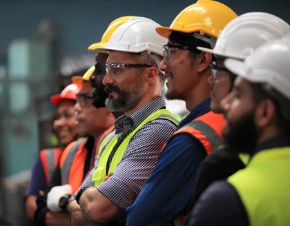engineer team training in warehouse factory.