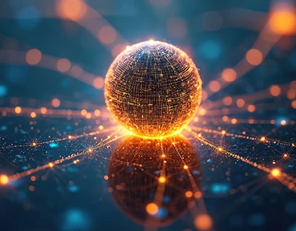 Futuristic globe of interconnected nodes.