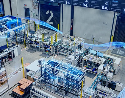 Overhead view of factory floor.