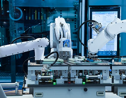 Robotics in manufacturing factory.