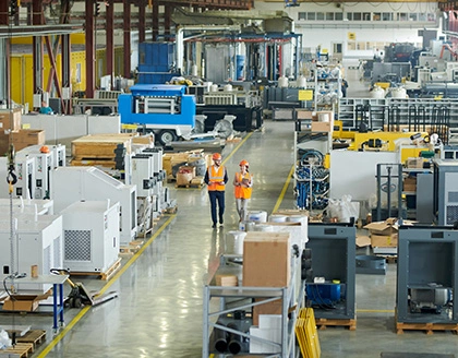 High angle view of factory empoyees.