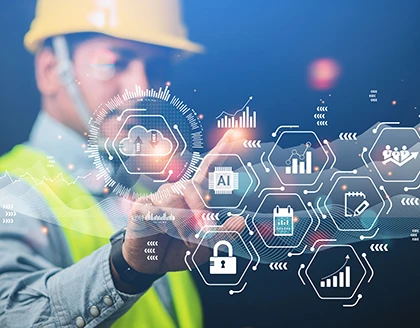 Eengineer or businessman using smartphone to exchange industrial systems.