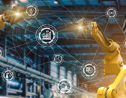 Automation robot arm machine in smart factory.