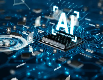 AI Technology electronic circuit board concept.