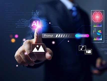 AI generative concept with businessman pointing on artificial intelligence.