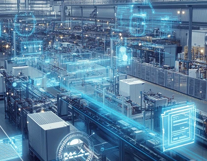 AI overlay of manufacturing factory.